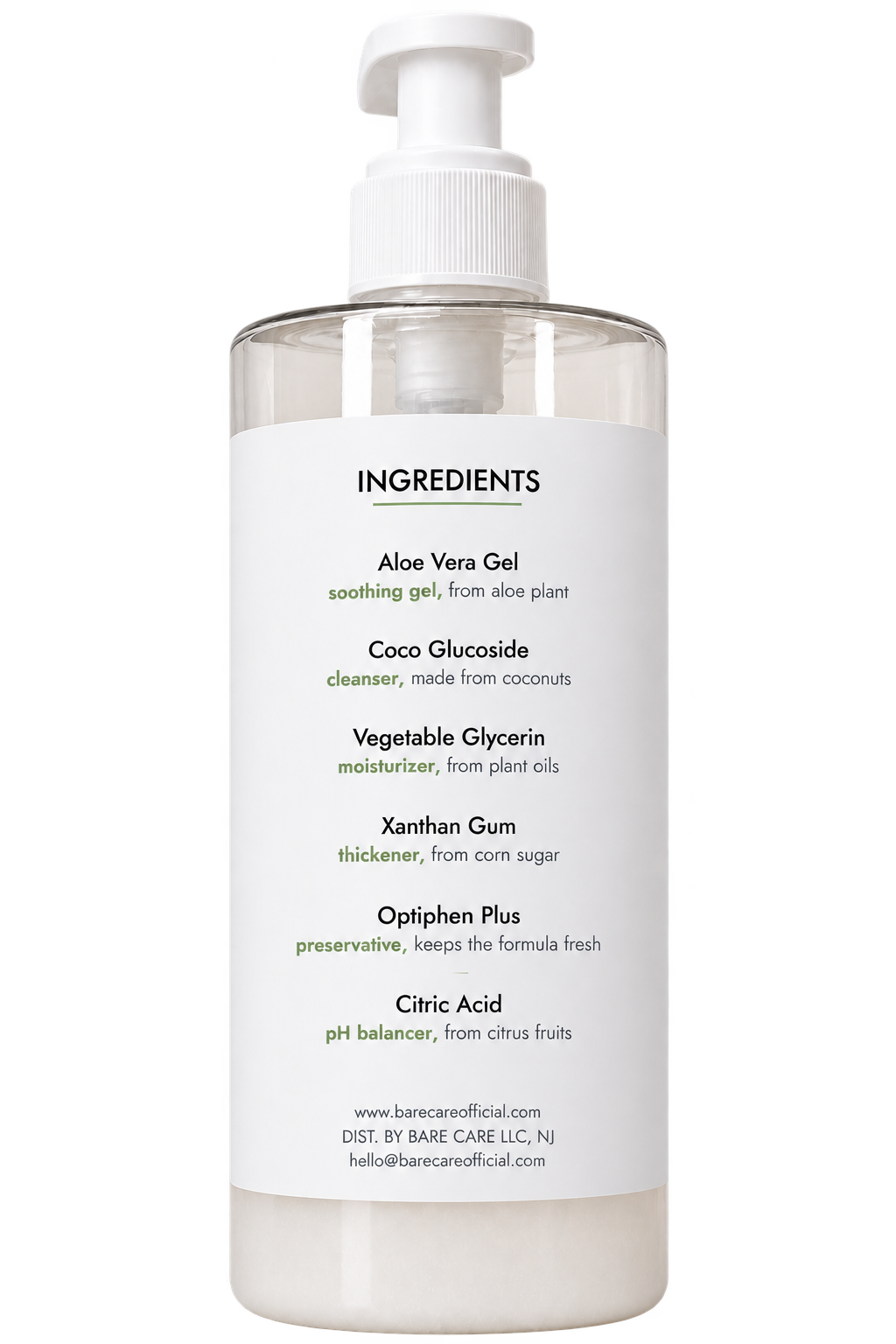 Bare Face Wash ingredient label